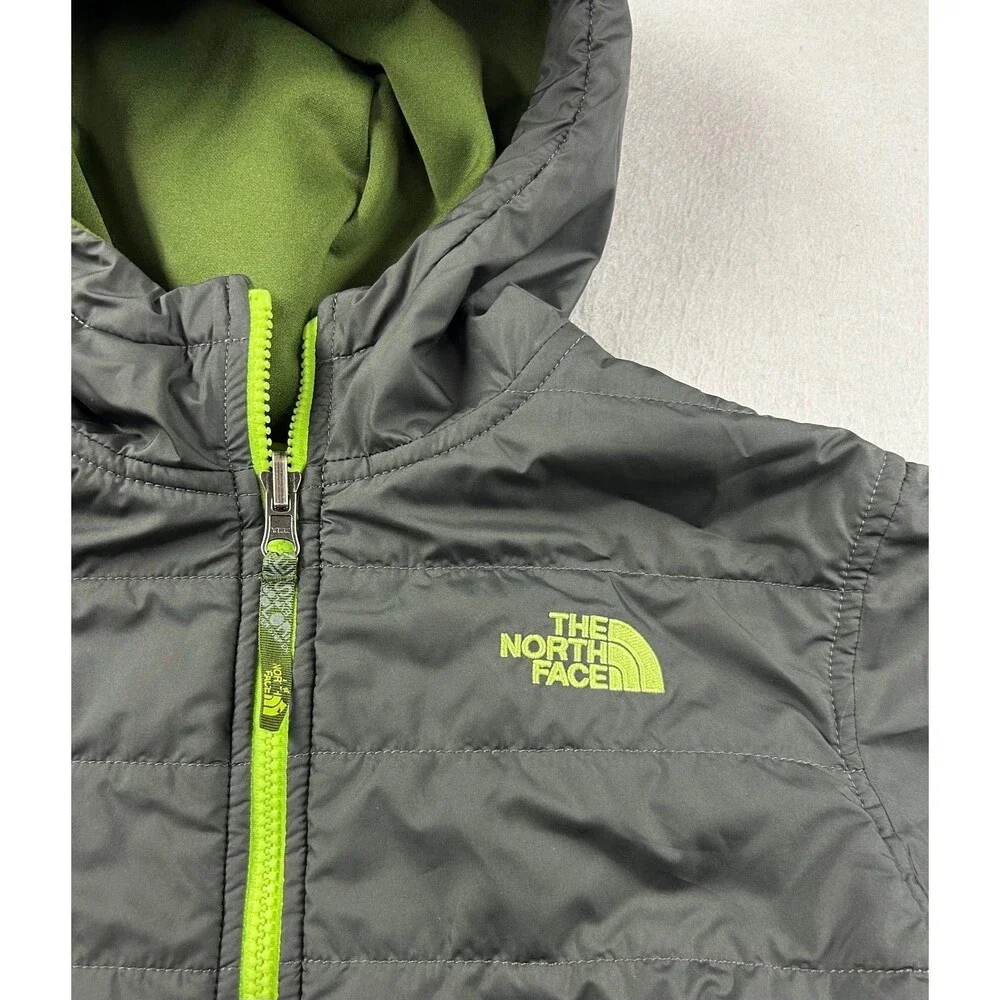Boys The North Face Reversible Quilted Surgent Hooded Jacket Green